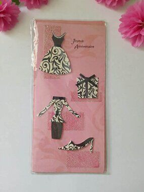 Pink Fashion Birthday Card | Dress & Accessories | French